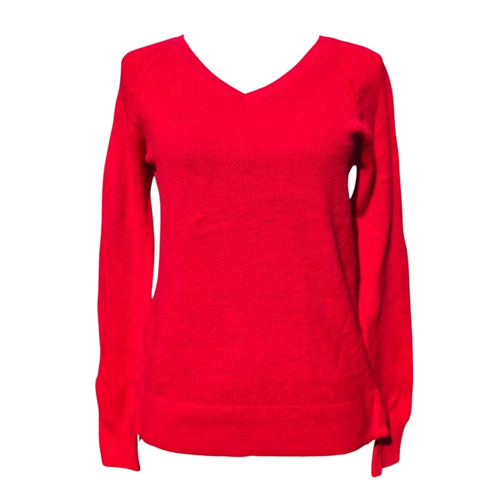 Gap NWT‎ Womens Pure Red Bella V-Neck Textured Knit Cotton Sweater XS 470382-11